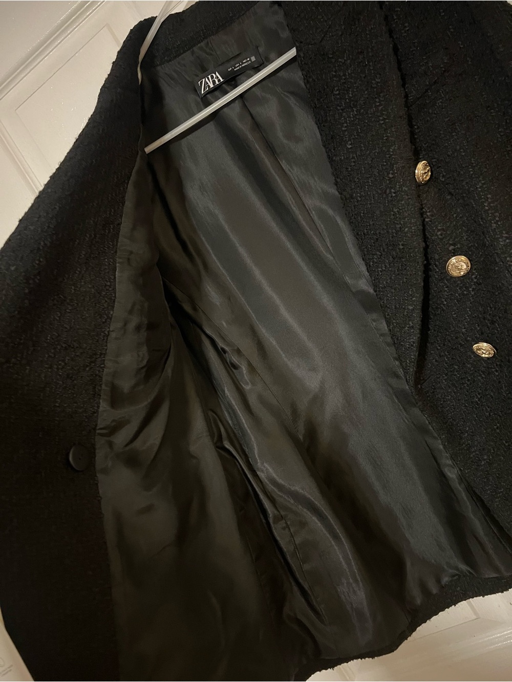 Zara Black Bouclé Double-Breasted Blazer with Gold Buttons - Picture 4 of 12